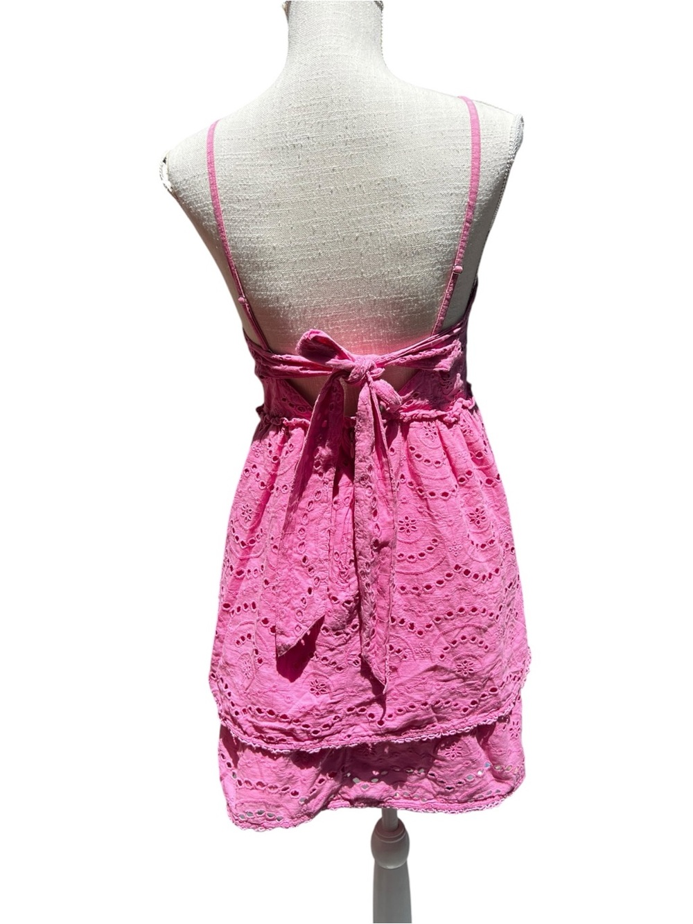 🌻Winston White Pink Francesca Mini Dress Eyelet Lace Tiered Ruffle Size Medium - Picture 5 of 7